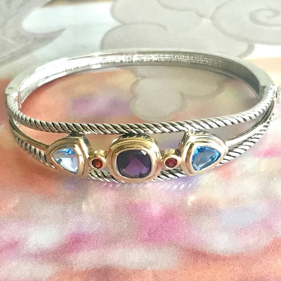 Designer Jewelry - STERLING SILVER CLASSIC CABLE MULTI GEM BRACELET